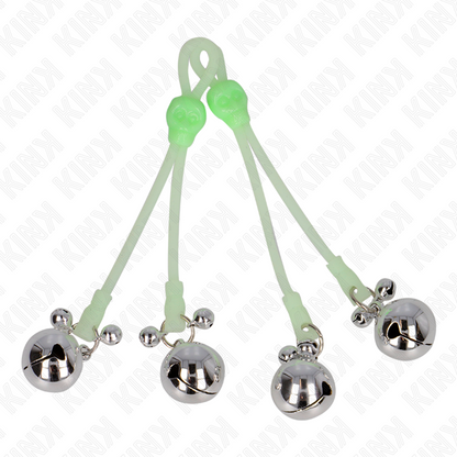 KINK - LUMINOUS SKULL NIPPLE CLAMPS WITH RING BELLS ADJUSTABLE GREEN / SILVER - 4
