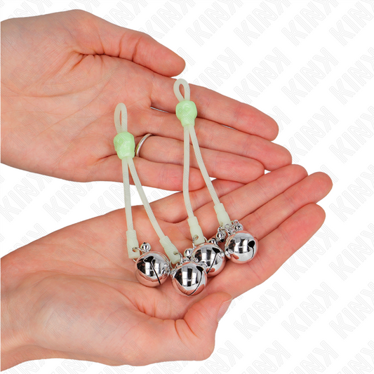 KINK - LUMINOUS SKULL NIPPLE CLAMPS WITH RING BELLS ADJUSTABLE GREEN / SILVER - 1