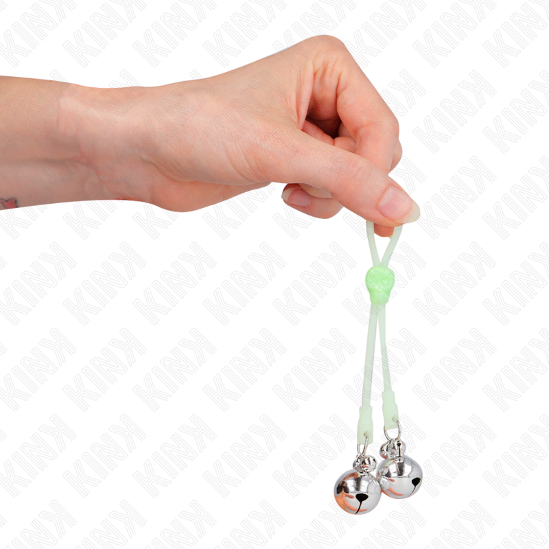 KINK - LUMINOUS SKULL NIPPLE CLAMPS WITH RING BELLS ADJUSTABLE GREEN / SILVER - 2