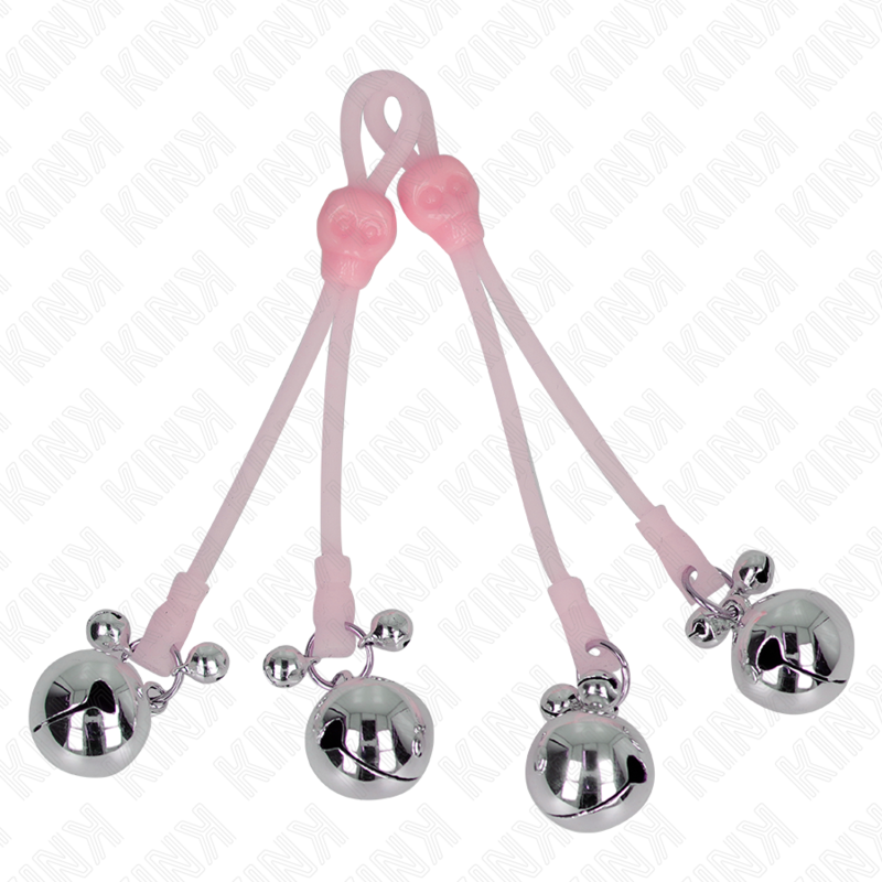 KINK - LIGHT UP SKULL NIPPLE CLAMPS WITH ADJUSTABLE BELL RING PINK/SILVER