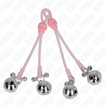 KINK - LIGHT UP SKULL NIPPLE CLAMPS WITH ADJUSTABLE BELL RING PINK/SILVER