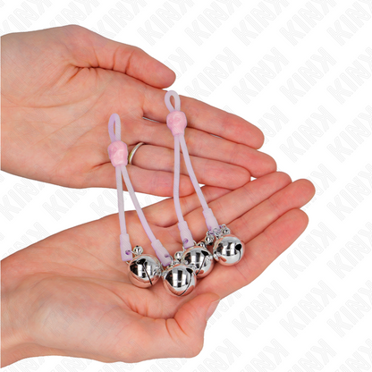 KINK - LIGHT UP SKULL NIPPLE CLAMPS WITH ADJUSTABLE BELL RING PINK/SILVER