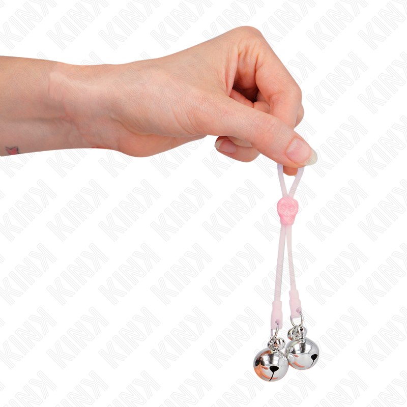 KINK - LIGHT UP SKULL NIPPLE CLAMPS WITH ADJUSTABLE BELL RING PINK/SILVER