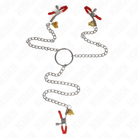 KINK - BELL TRIPLE NIPPLE AND CLIT CLAMPS RED WITH CHAIN 30 CM - 1