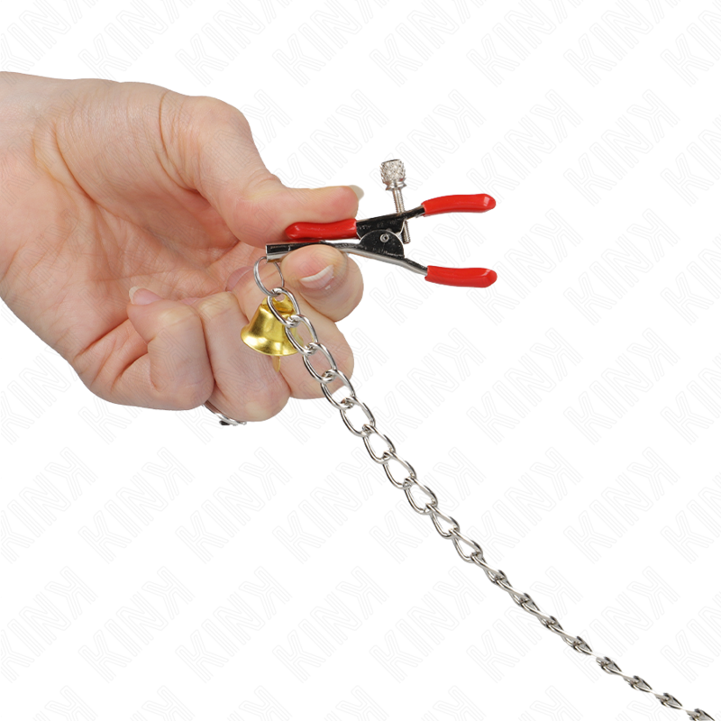 KINK - RED TRIPLE NIPPLE &amp; CLIT CLAMPS WITH CHAIN ​​30CM