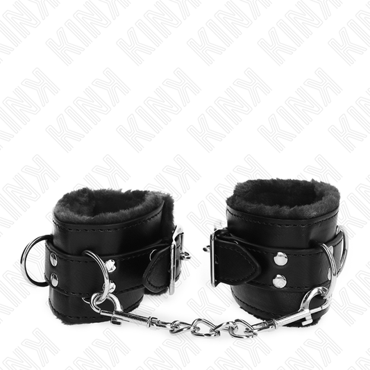 KINK - FUR LINED WRIST RESTRAINTS BLACK WITH BLACK BELT ADJUSTABLE 17-29 CM X 6 CM - 1
