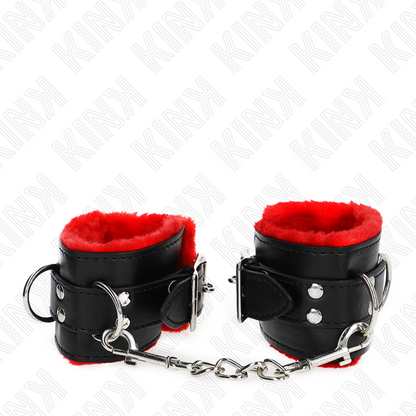 KINK - FUR LINED WRIST RESTRAINTS WITH SQUARE HOLES RED AND BLACK BELT ADJUSTABLE 17-29 CM X 6 CM - 1