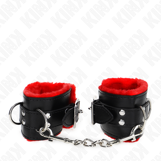 KINK - FUR LINED WRIST RESTRAINTS WITH SQUARE HOLES RED AND BLACK BELT ADJUSTABLE 17-29 CM X 6 CM - 1