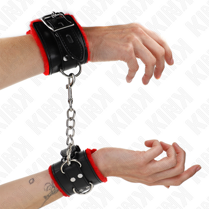 KINK - FUR LINED WRIST RESTRAINTS WITH SQUARE HOLES RED AND BLACK BELT ADJUSTABLE 17-29 CM X 6 CM - 4