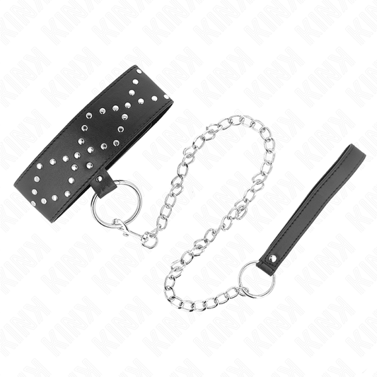 KINK - NECKLACE 65 CM WITH LEASH WITH SILVER STUDS MODEL 3 ADJUSTABLE 36-43 CM X 5 CM - 1