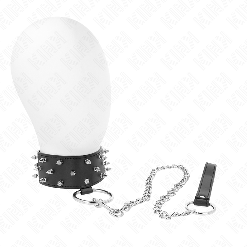 KINK - NECKLACE WITH LEASH 65 CM WITH SILVER STUDS MODEL 5 ADJUSTABLE 36-43 CM X 5 CM - 2