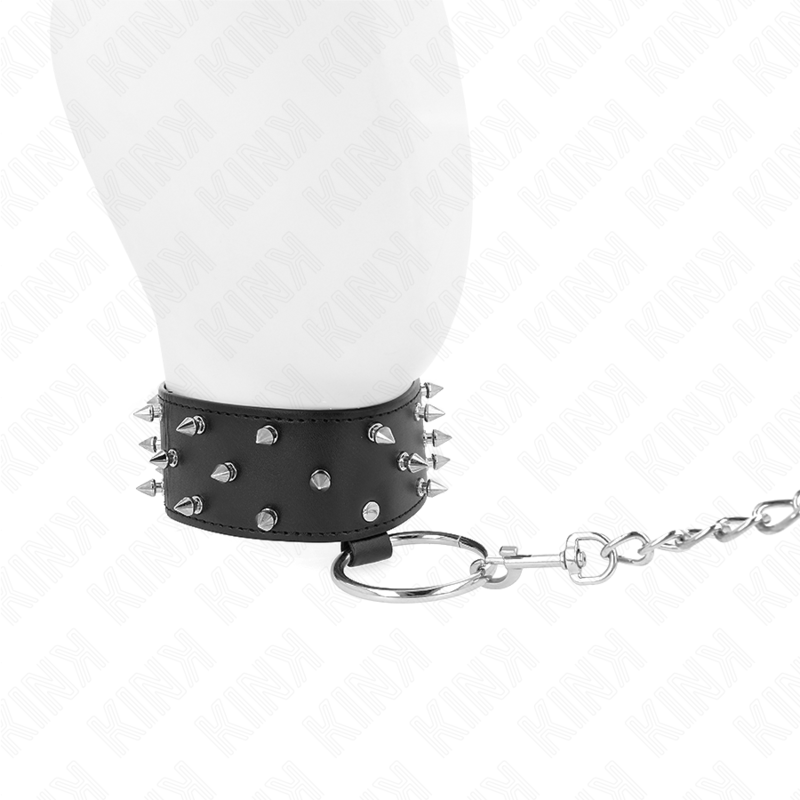 KINK - NECKLACE WITH LEASH 65 CM WITH SILVER STUDS MODEL 5 ADJUSTABLE 36-43 CM X 5 CM - 4