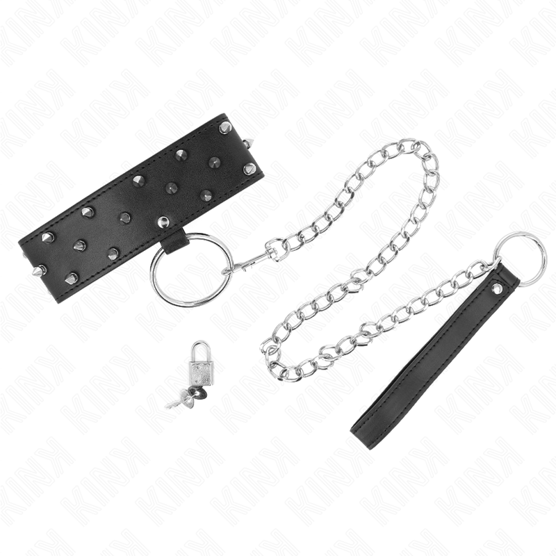 KINK - NECKLACE WITH LEASH 65 CM WITH SILVER STUDS MODEL 5 ADJUSTABLE 36-43 CM X 5 CM - 5