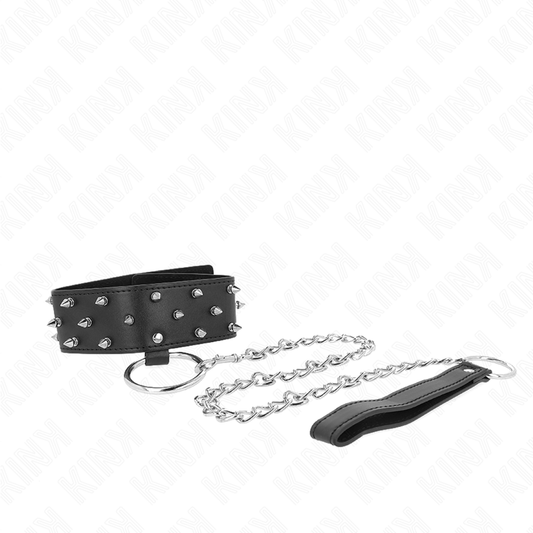 KINK - NECKLACE WITH LEASH 65 CM WITH SILVER STUDS MODEL 5 ADJUSTABLE 36-43 CM X 5 CM - 1