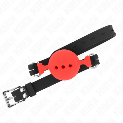 KINK - FULL SILICONE GAG 55 x 2 CM WITH 5 CM BALL SIZE L RED ADJUSTABLE 35-51 CM - 3