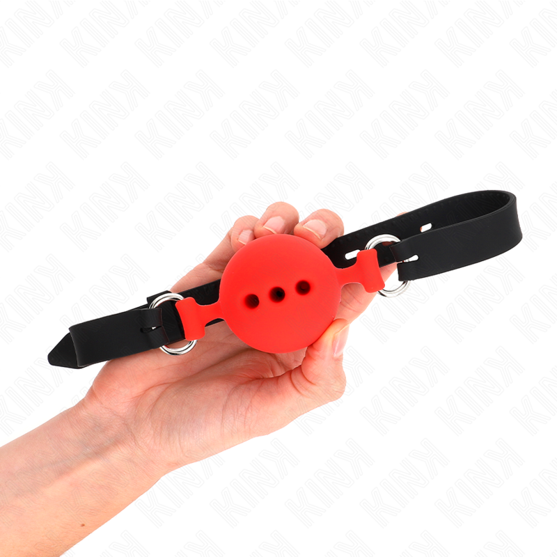 KINK - FULL SILICONE GAG 55 x 2 CM WITH 5 CM BALL SIZE L RED ADJUSTABLE 35-51 CM - 4