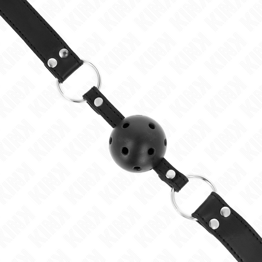 KINK - BREATHABLE BALL 4 CM GAG WITH DOUBLE RIVET MODEL 1 BLACK 62.5 x 2.5 CM ADJUSTABLE 42-58 CM - 1