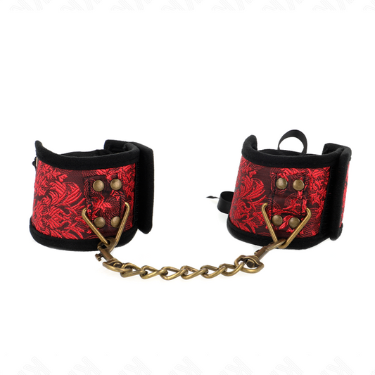 KINK - SCANDAL WRIST RESTRAINTS RED-BLACK LACE DETAILS 24.5 CM X 6.5 CM - 1