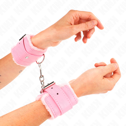 KINK - FUR LINED WRIST RESTRAINTS PINK WITH PINK BELT ADJUSTABLE 17-29 CM X 6 CM - 4