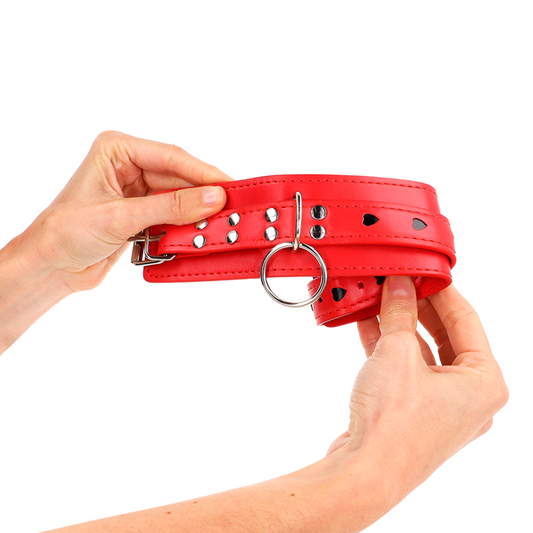 KINK - RED WRIST RESTRAINTS WITH BLACK HEART INLAY ADJUSTABLE 21-28 CM X 5.5 CM - 1