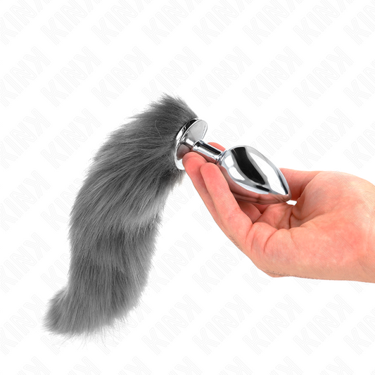 KINK - ANAL PLUG SIZE L 10 X 4 CM WITH SYNTHETIC TAIL 40 CM GREY AND WHITE - 1