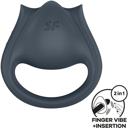 SATISFYER - PERFECT PAIR 2 MULTIVIBRATOR 2 IN 1 PENIS RING AND FINGER STIMULATOR GREY - 1