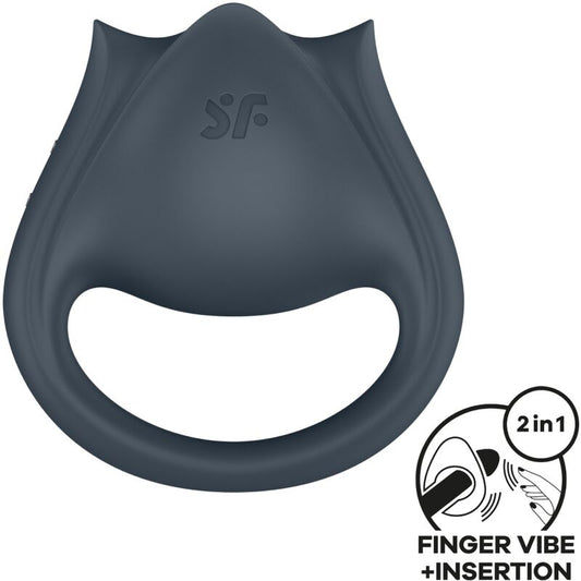SATISFYER - PERFECT PAIR 2 MULTIVIBRATOR 2 IN 1 PENIS RING AND FINGER STIMULATOR GREY - 1