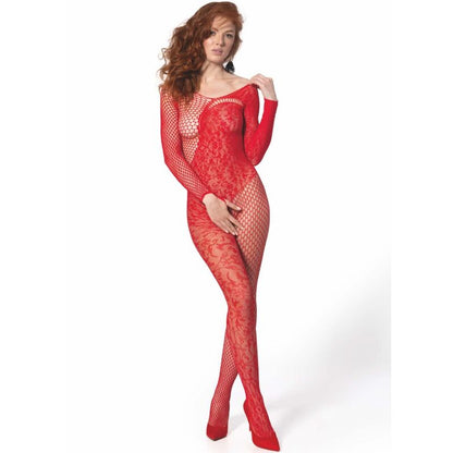 PASSION - BS 107 BODYSTOCKING RED ONE SIZE - 1