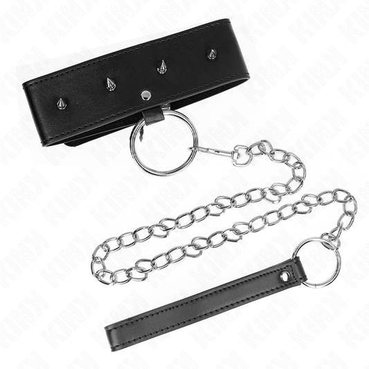 KINK - NECKLACE 65 CM WITH LEASH WITH SILVER STUDS MODEL 2 ADJUSTABLE 36-43 CM X 5 CM - 1