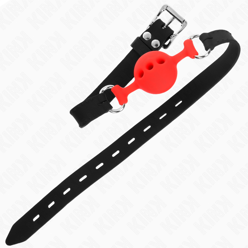 KINK - BÂILLON ENTIÈREMENT EN SILICONE 55 x 2 CM AVEC BOULE DE 4 CM TAILLE S ROUGE RÉGLABLE 35-51 CM