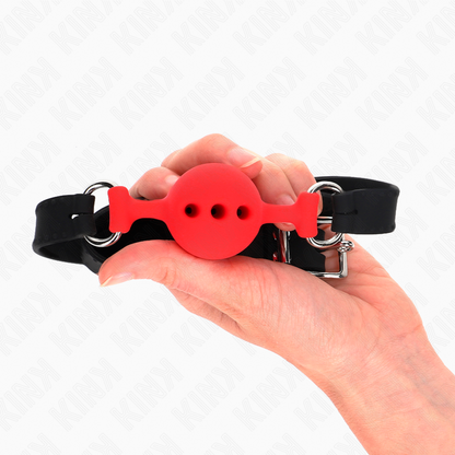 KINK - BÂILLON ENTIÈREMENT EN SILICONE 55 x 2 CM AVEC BOULE DE 4 CM TAILLE S ROUGE RÉGLABLE 35-51 CM