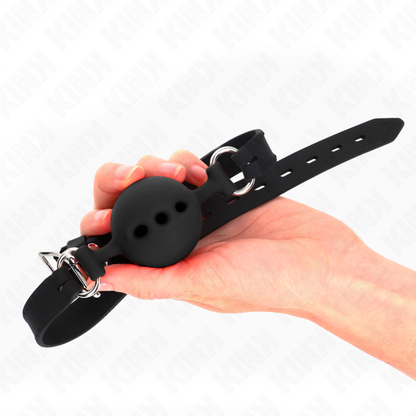 KINK - FULL SILICONE GAG 55 x 2 CM WITH 5 CM BALL SIZE L BLACK ADJUSTABLE 35-51 CM - 3