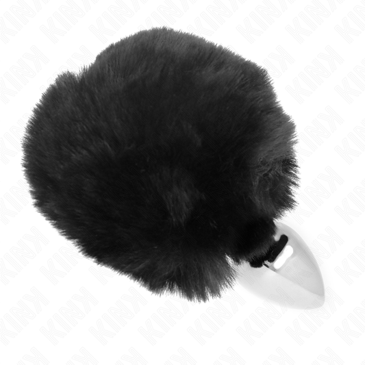 KINK - STAINLESS STEEL PLUG 7 x 3 CM WITH BLACK FAUX FUR RABBIT TAIL 8 CM - 1