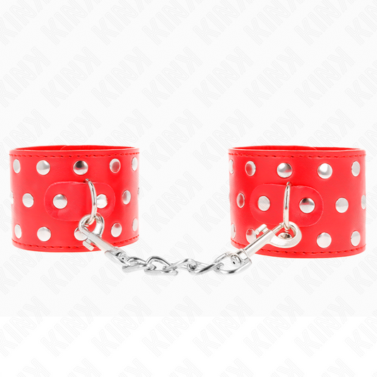 KINK - WRIST RESTRAINTS WITH SNAP FASTEN FULL OF RIVETS RED ADJUSTABLE 19-24 CM X 5.5 CM - 1