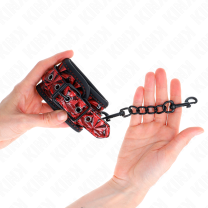 KINK - DIAMOND PATTERN WRIST RESTRAINTS DARK RED ADJUSTABLE 17-26 CM X 5.5 CM - 3