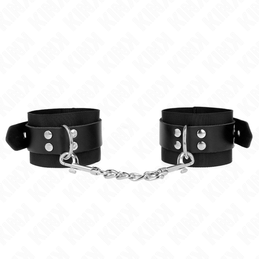 KINK - NYLON WRIST RESTRAINTS BLACK WITH LEATHER BELT BLACK ADJUSTABLE 19-29 CM X 5.1 CM - 1