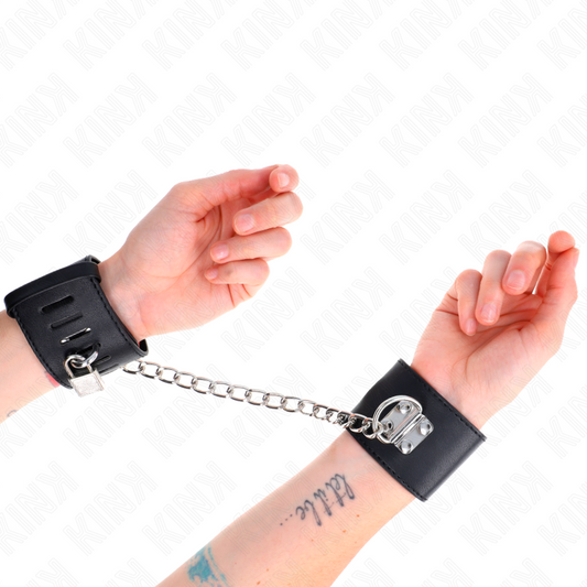 KINK - FIXED WRIST RESTRAINTS WITH CHAIN 30 CM AND PADLOCK CLOSURE BLACK ADJUSTABLE 16-23 CM X 5.5 CM - 1