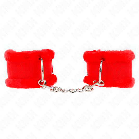 KINK - FURRY LINED WRIST RESTRAINTS RED ADJUSTABLE 17-31 CM X 7 CM - 1