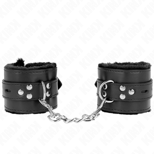 KINK - FUR LINED WRIST RESTRAINTS WITH SQUARE HOLES BLACK AND BLACK BELT ADJUSTABLE 17-29 CM X 6 CM - 1