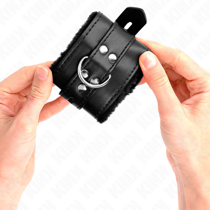 KINK - PADDED FUR CUFFS WITH BLACK SQUARE HOLES AND ADJUSTABLE BLACK BELT 17-29 CM X 6 CM