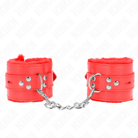 KINK - FUR LINED WRIST RESTRAINTS WITH SQUARE HOLES RED AND RED BELT ADJUSTABLE 17-29 CM X 6 CM - 1