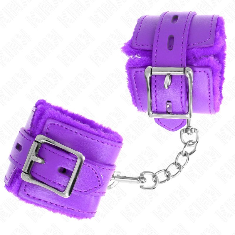 KINK - FUR LINED WRIST RESTRAINTS WITH SQUARE HOLES PURPLE AND PURPLE BELT ADJUSTABLE 17-29 CM X 6 CM - 2