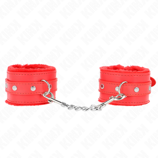 KINK - PREMIUM FUR LINED WRIST RESTRAINTS RED WITH RED BELT ADJUSTABLE 17-29 CM X 6 CM - 1