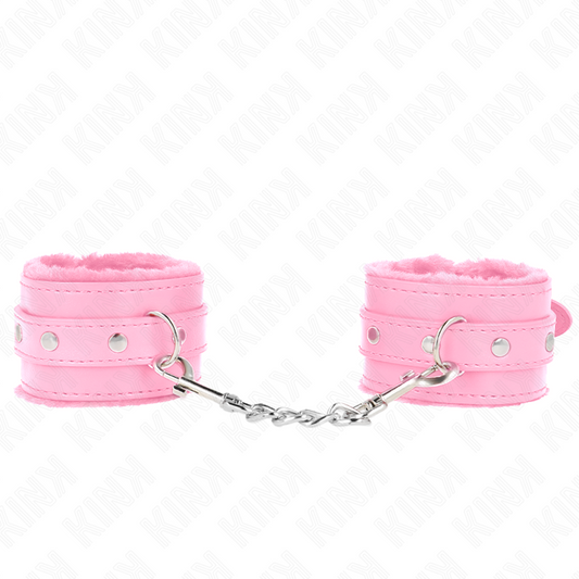 KINK - PREMIUM FUR LINED WRIST RESTRAINTS PINK WITH PINK BELT ADJUSTABLE 17-29 CM X 6 CM - 1