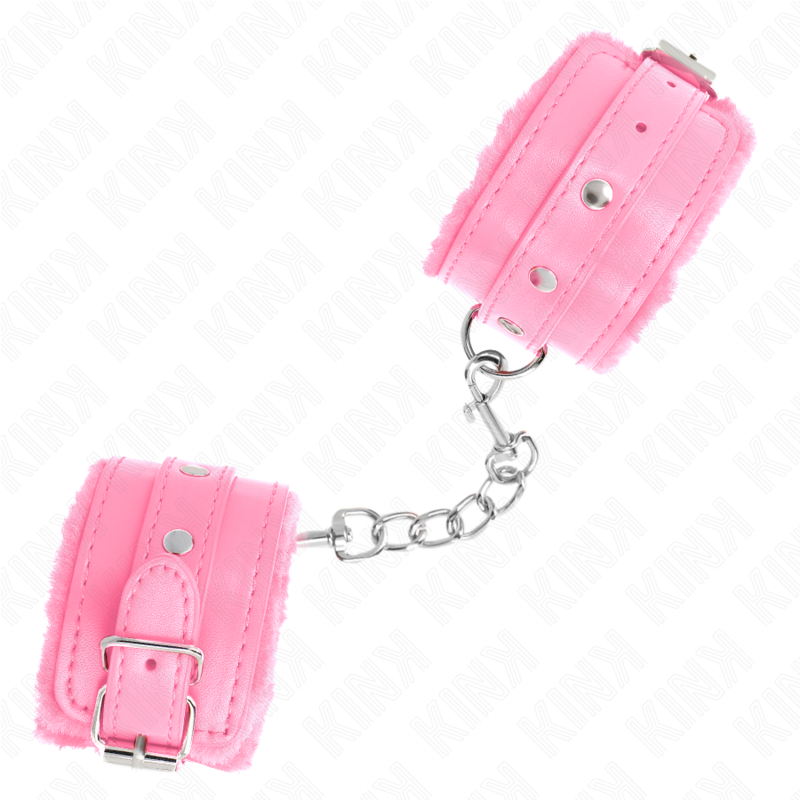 KINK - PREMIUM FUR LINED WRIST RESTRAINTS PINK WITH PINK BELT ADJUSTABLE 17-29 CM X 6 CM - 2