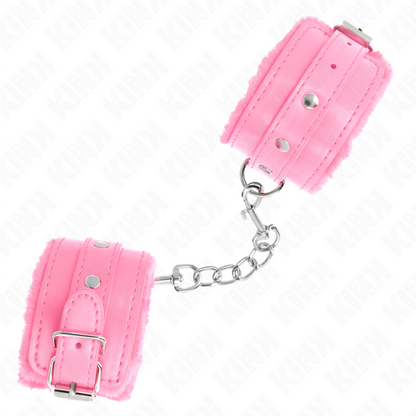 KINK - PREMIUM FUR LINED WRIST RESTRAINTS PINK WITH PINK BELT ADJUSTABLE 17-29 CM X 6 CM - 2