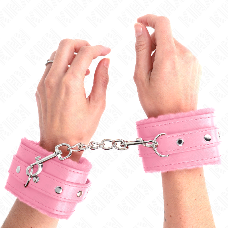 KINK - PREMIUM FUR LINED WRIST RESTRAINTS PINK WITH PINK BELT ADJUSTABLE 17-29 CM X 6 CM - 4