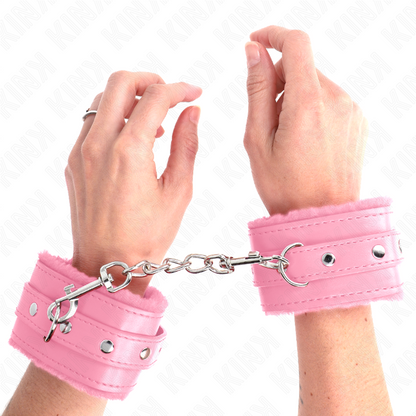 KINK - PREMIUM FUR LINED WRIST RESTRAINTS PINK WITH PINK BELT ADJUSTABLE 17-29 CM X 6 CM - 4