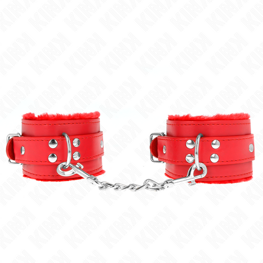 KINK - FUR LINED WRIST RESTRAINTS RED WITH RED BELT ADJUSTABLE 17-29 CM X 6 CM - 1