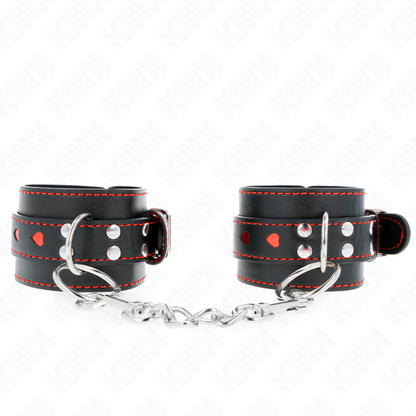 KINK - BLACK WRIST RESTRAINTS WITH RED HEART INLAY ADJUSTABLE 21-28 CM X 5.5 CM - 1